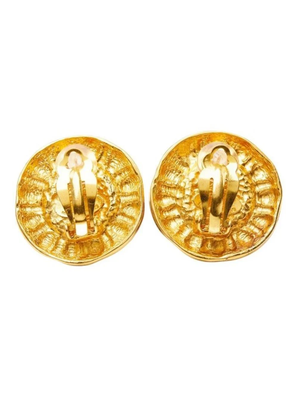 Chanel CC Logo Gripoix Vintage Round Earrings Gold Red Plated Glass